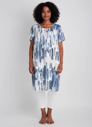 Robe mi-longue imprimé fantaisie manches courtes bleu GEVANA femme