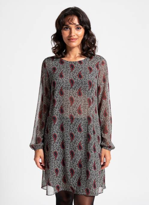 Robe mi-longue coupe fluide manches longues noir GEVANA femme