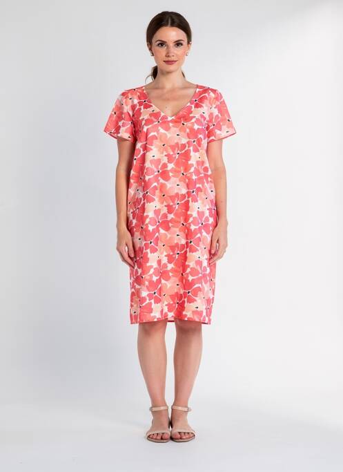 Robe mi-longue imprimé fleurs manches courtes rouge FRANCE RIVOIRE femme