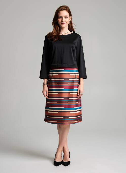 Robe mi-longue imprimé fantaisie manches longues noir PLURIELLES femme