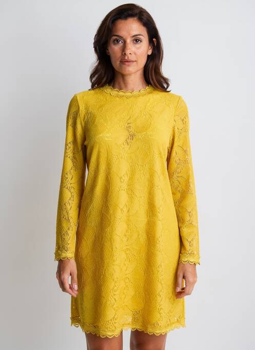 Robe mi-longue manches longues manches longues jaune A BELLE femme