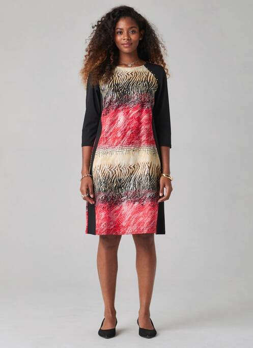 Robe mi-longue imprimé fantaisie manches longues noir GEVANA femme