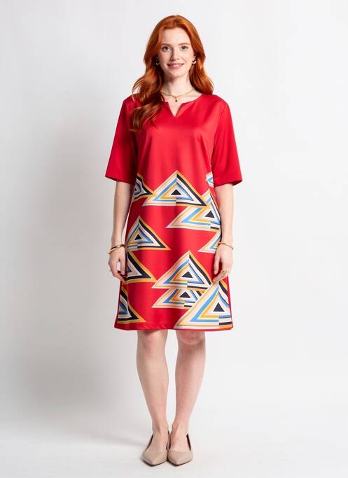 Robe mi-longue manches 3/4 manches 3/4 rouge A BELLE femme