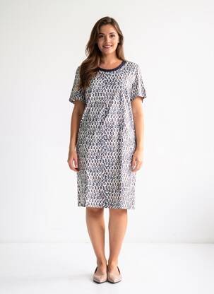 Robe mi-longue imprimé fantaisie manches courtes bleu GEVANA femme