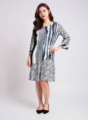 Robe mi-longue manches 3/4 manches 3/4 bleu GEVANA femme