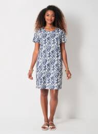 Robe mi-longue fermeture zippée au dos manches courtes bleu GEVANA femme
