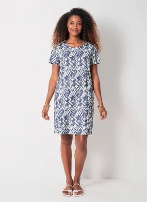Robe mi-longue fermeture zippée au dos manches courtes bleu GEVANA femme