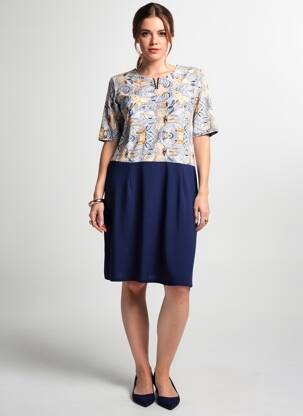 Robe mi-longue imprimé fleurs manches courtes bleu PLURIELLES femme