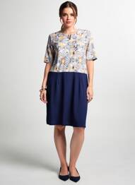 Robe mi-longue imprimé fleurs manches courtes bleu PLURIELLES femme