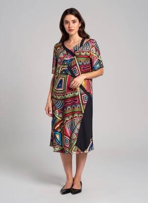 Robe mi-longue coupe fluide manches courtes noir JEAN DELFIN femme