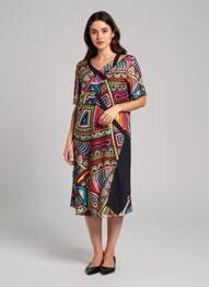 Robe mi-longue coupe fluide manches courtes noir JEAN DELFIN femme