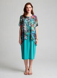 Robe mi-longue coupe fluide manches courtes bleu FRANCE RIVOIRE femme