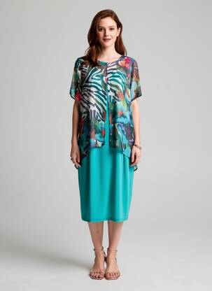 Robe mi-longue coupe fluide manches courtes bleu FRANCE RIVOIRE femme