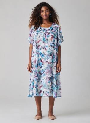 Robe mi-longue imprimé fleurs manches courtes bleu PLURIELLES femme