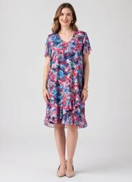 Robe mi-longue coupe fluide manches courtes bleu VALMODE femme