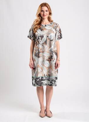Robe mi-longue imprimé fleurs manches courtes marron DIANE LAURY femme