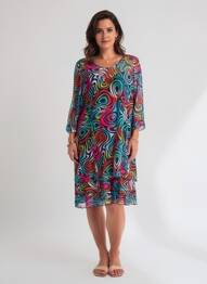 Robe mi-longue coupe fluide manches 3/4 bleu FRANCE RIVOIRE femme