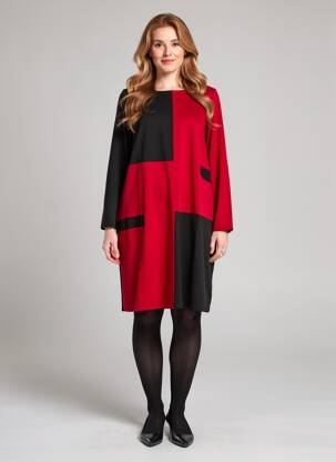 Robe mi-longue manches longues manches longues rouge FRANCE RIVOIRE femme
