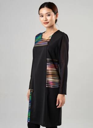 Robe mi-longue manches longues manches longues noir GEVANA femme