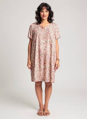 Robe mi-longue coupe fluide manches courtes orange GEVANA femme