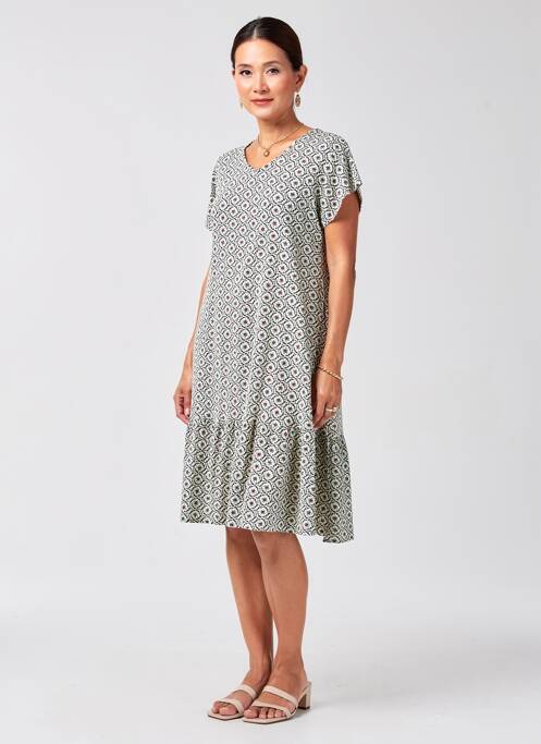 Robe mi-longue imprimé fantaisie manches courtes beige TELMAIL femme