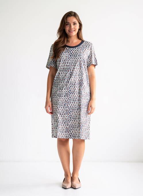 Robe mi-longue imprimé fantaisie manches courtes bleu GEVANA femme