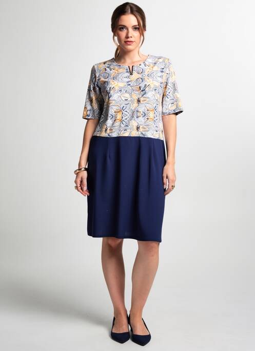 Robe mi-longue imprimé fleurs manches courtes bleu PLURIELLES femme