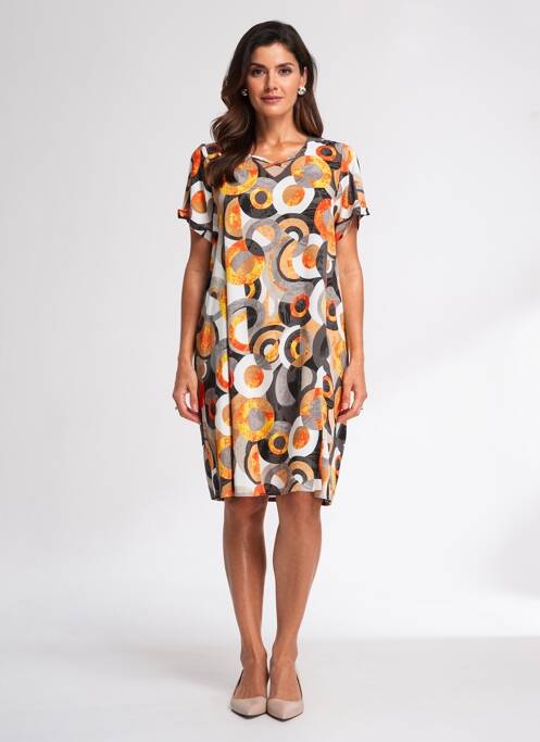 Robe mi-longue tissage crêpe manches courtes orange FRANCE RIVOIRE femme