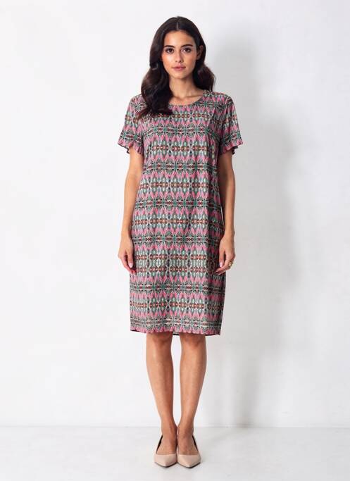 Robe mi-longue imprimé fantaisie manches courtes rose GEVANA femme