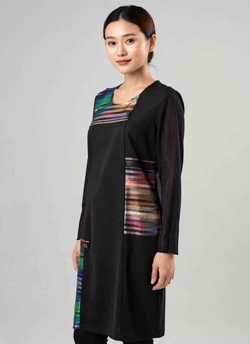 Robe mi-longue manches longues manches longues noir GEVANA femme