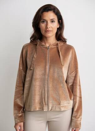 Veste casual col rond marron MAJESTIC FILATURES femme