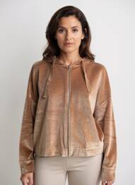 Veste casual col rond marron MAJESTIC FILATURES femme