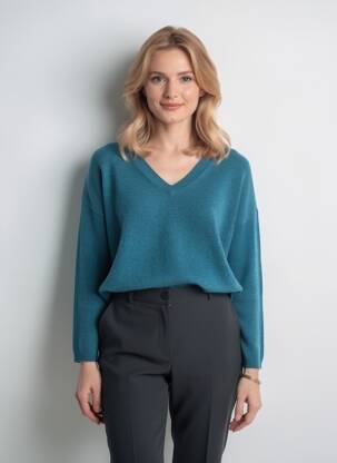 Pull tissage chiné manches longues bleu ABSOLUT CASHMERE femme