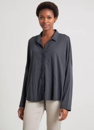 Chemisier coupe cintrée manches longues bleu MAJESTIC FILATURES femme