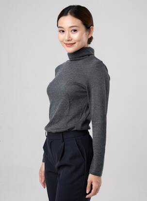 Pull col roulé tissage chiné manches longues gris MAJESTIC FILATURES femme