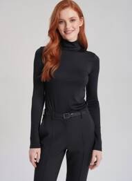 Sous-pull coupe ajustée manches longues noir MAJESTIC FILATURES femme
