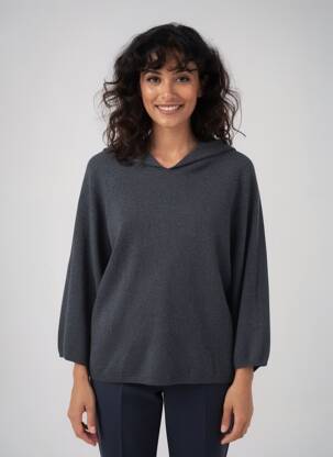 Pull tissage chiné manches 3/4 gris MAJESTIC FILATURES femme