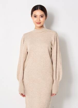 Robe pull tissage chiné manches longues beige ONLY femme