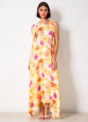 Robe longue imprimé fantaisie sans manche jaune ESSENTIEL ANTWERP femme