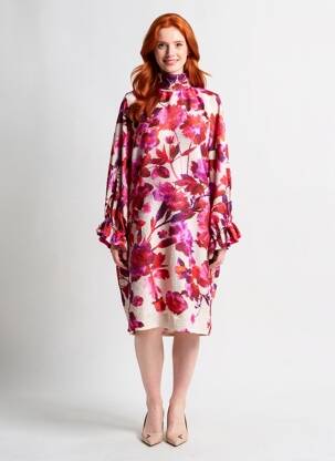 Robe mi-longue imprimé fantaisie manches longues rose ESSENTIEL ANTWERP femme