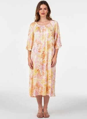 Robe mi-longue imprimé fantaisie manches courtes rose FRNCH femme