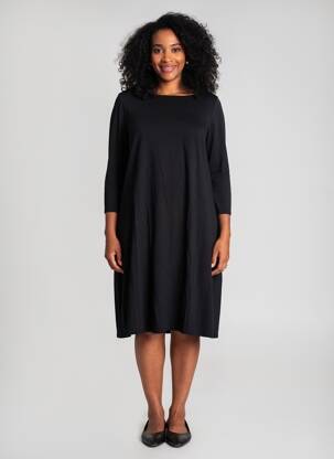 Robe mi-longue manches longues manches longues noir MAJESTIC FILATURES femme