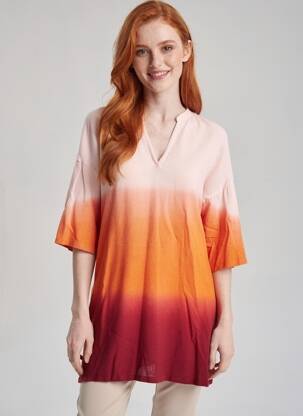 Robe mi-longue manches 3/4 manches 3/4 orange MAJESTIC FILATURES femme