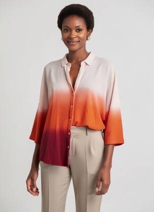 Chemisier coupe droite manches 3/4 orange MAJESTIC FILATURES femme