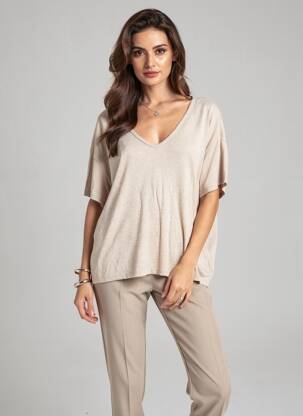 T-shirt coupe droite manches courtes beige MAJESTIC FILATURES femme
