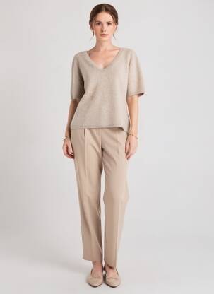 Pull col v manches courtes beige ABSOLUT CASHMERE femme
