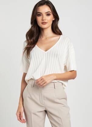 Pull coupe cintrée manches courtes blanc MAJESTIC FILATURES femme