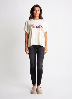 T-shirt sérigraphie floquée manches courtes beige BA&SH femme