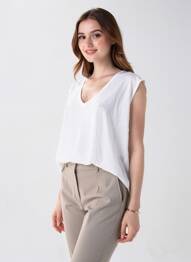 T-shirt coupe droite manches courtes blanc SESSUN femme
