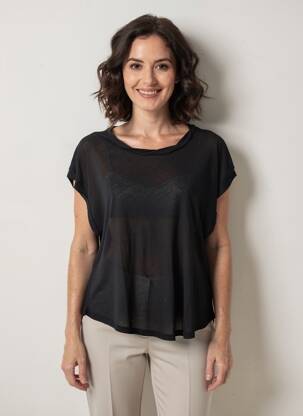 T-shirt coupe droite manches courtes noir MAJESTIC FILATURES femme